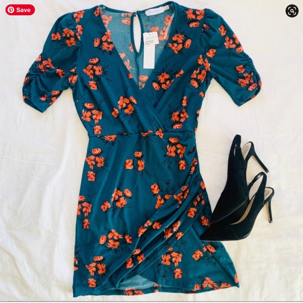 All in Favor Ruched Floral Mini Dress, M